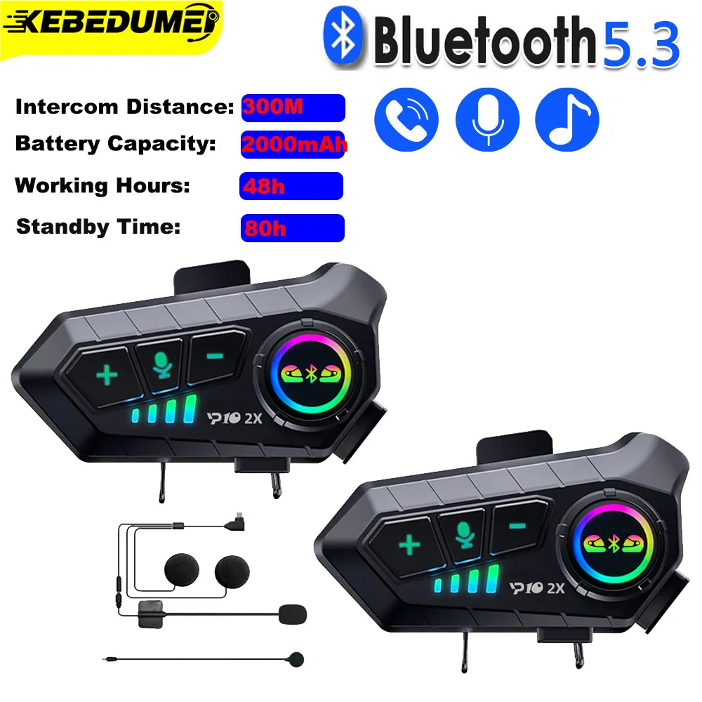 Kebidumei YP10 2X Bežične Bluetooth 5.3 Moto Kaciga Slušalica interkom Vodootporan 300 m Intercomunicador Zvučnik Slušalice0