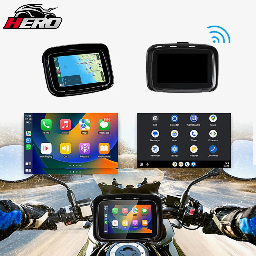 Moto GPS 5-inčni uređaj za moto Prijenosni vodootporan bežični uređaj za motokros Android Auto GPS Screen1