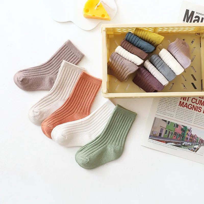 Proljeće-jesen nove dječje čarape od 5 predmeta, pamučne čarape za dječake i djevojčice s dvostrukom iglom, čarape za novorođenčad srednje dužine0