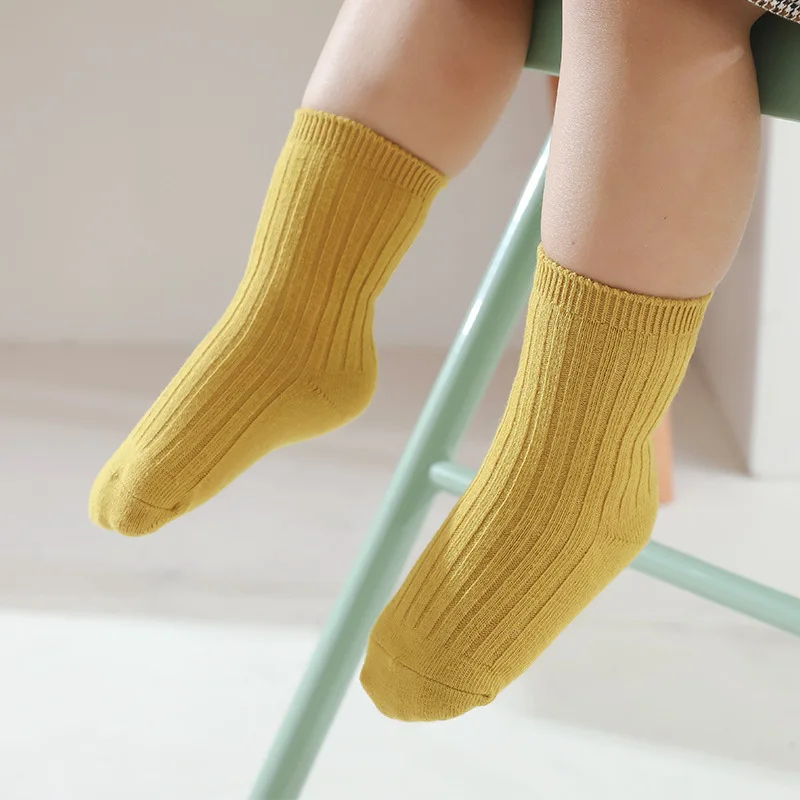 Proljeće-jesen nove dječje čarape od 5 predmeta, pamučne čarape za dječake i djevojčice s dvostrukom iglom, čarape za novorođenčad srednje dužine2