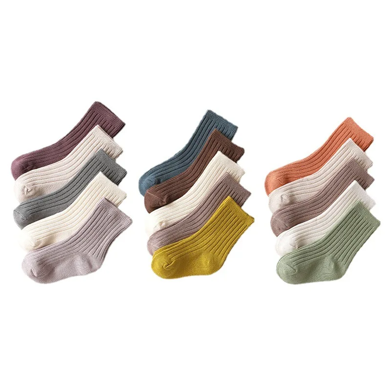 Proljeće-jesen nove dječje čarape od 5 predmeta, pamučne čarape za dječake i djevojčice s dvostrukom iglom, čarape za novorođenčad srednje dužine4