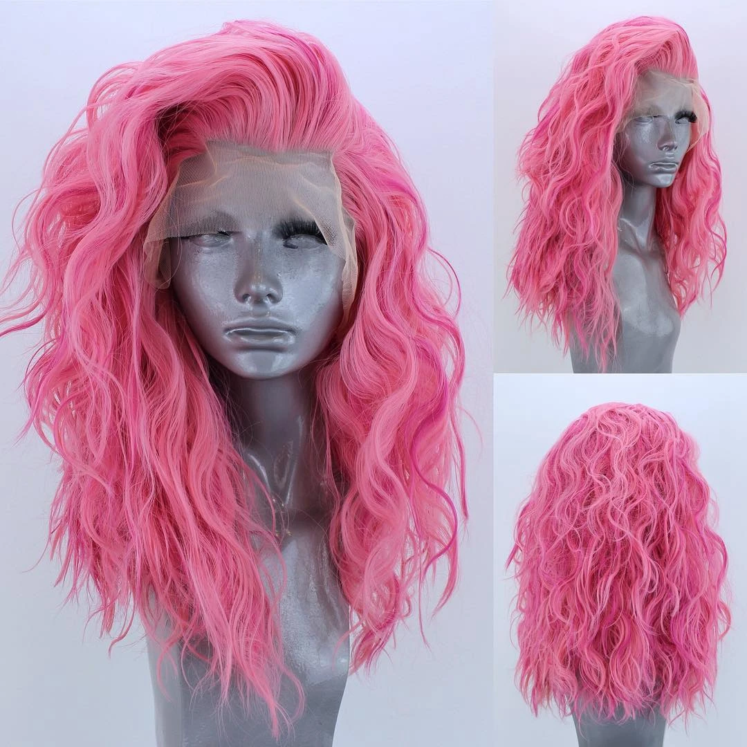 Karizma Sintetičkih perika za žene, kratke frizure Bob, sintetičkih perika na кружеве, toplinski vlaknast kosa, roze svijetle sive čipke perika0
