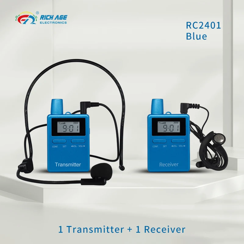 RC 2401 plava аудиогидсистема 1 transmitter plus 1 prijemnik sa mikrofonom za putovanja na otvorenom, jahanje, crkvenog sastanka0