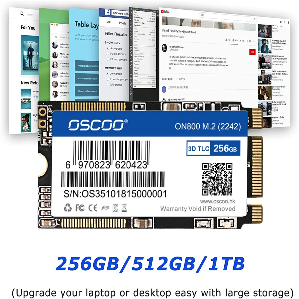 OSCOO SSD m2 2242 SSD sata NGFF, 128 GB i 256 GB m.2 ssd 512 gb, 1 TB hard disk za prijenosna računala i RAČUNALA 
