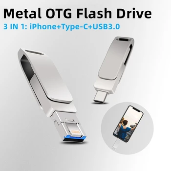 2023 Novi Besplatni Korisničko Studijski LOGO Metalno Rotirajuće Boji OTG flash drive 3 U 1 iPhone + Type-C + Sučelje USB3.0, 128 GB I 64 GB, 32 GB, 16 GB