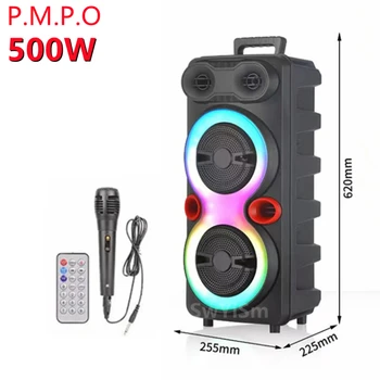 500 W Dual 8-Inčni Bluetooth Zvučnik Prijenosni Subwooferi S Kolicima Torbica RGB Bežični Zvučni Stupac Domaće Karaoke S Mikrofonom