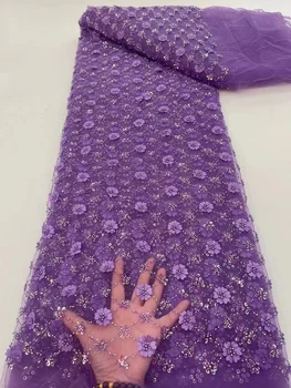 Afrička cvjetne čipke tkanina s teškim srebrnim šljokicama i perlicama, čipka s šljokice za vjenčanicom, luksuzno večernja haljina, francuska čipka s perlicama, 5 metara