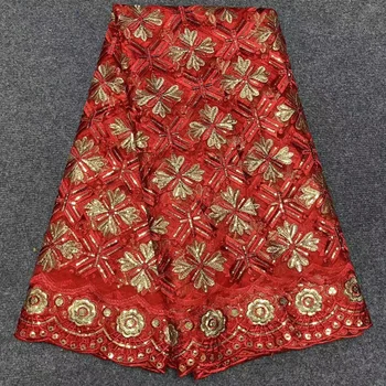 Afrička cvjetne čipke tkanine, šljokice 2023 crvene boje, Kvalitetna čipka Francuski nigerijski vezeni Čipke, tila tkivo Ženska vjenčanje college
