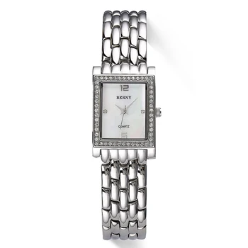 BERNY, luksuzni kvarcni satovi, pravokutni sat od nehrđajućeg čelika, modne marke kožne vodootporan sat za haljine ženski ručni sat