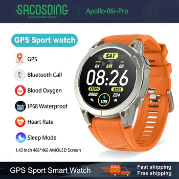 GPS Pametnih satova Ultra HD 466*466 AMOLED Zaslon Ugrađen GPS HD Bluetooth Poziv Sportske Plivanje Vodootporni Pametni Sat 400 mah Baterija