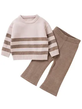 Komplet zimske odjeće za djevojčice i dječake, pletene džemper dugih rukava, hlače s fleksibilnim gumicom u struku, topla odjeća na jesen iz 2 predmeta