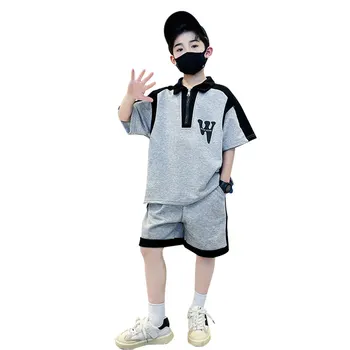Ljetni Setove casual Odjeću Za dječake-dijete od 2 do 14 Godina, Čvrste Pamučne Gaćice sa Kratkim rukavima, Komplet od Dva Predmeta, Dječje Korejski Odijevanje