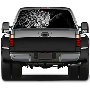 Naljepnica na stražnje staklo s leopard, auto oznaka na kamion, grafička oznaka na prozor u realan stilu, perforirana vinil naljepnica na stražnji prozor za C