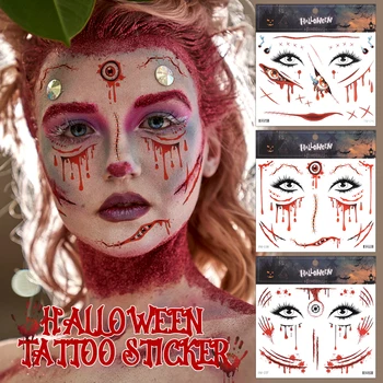 Naljepnica s tetovažom na Halloween Naljepnica na lice i Usta Zubi s krvavom tetovažom Naljepnica Vodootporan tamna vjetar Smiješno šminka Privremena tetovaža