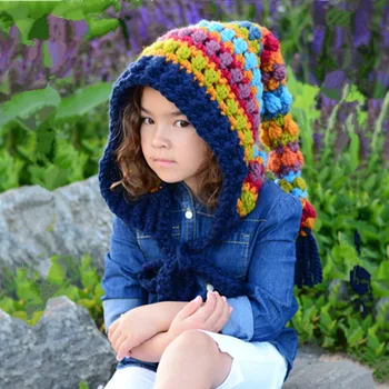 Novi dječji kapa Wizard Rainbow Ins iz jesensko-zimske vune, вязаная kuka s dugim repom