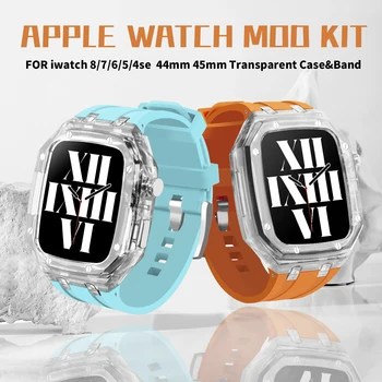Prozirni Oštrica, Silikon Remen za Apple Watch 44 mm 45 mm, Komplet za izmjenu Apple Watch Series 8 7 6 5 4 SE, Gumeni Sportski