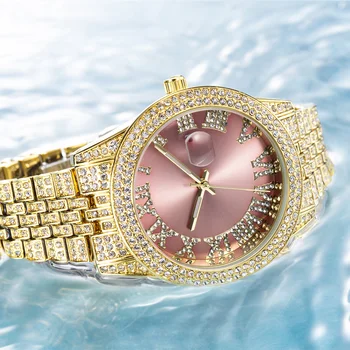 Ženski roza sat sa zlatom i dijamantima, stilski marke luksuzni ženski ručni satovi, modni elegantan sat za večernje haljine, vodootporan poklon